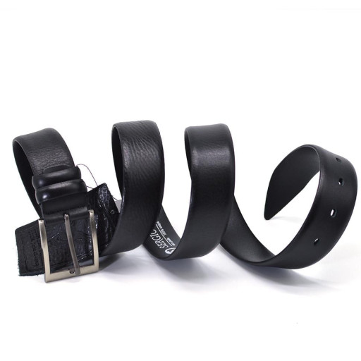 Ремінь із шкіри оленя 35мм чорний, класична пряжка st228673 нікель квадрат