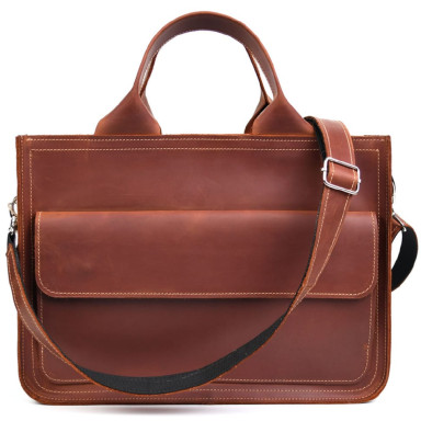 Leather briefcase bag for documents laptop LIMARY lim-380RB cognac