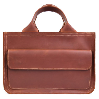 Leather briefcase bag for documents laptop LIMARY lim-380RB cognac