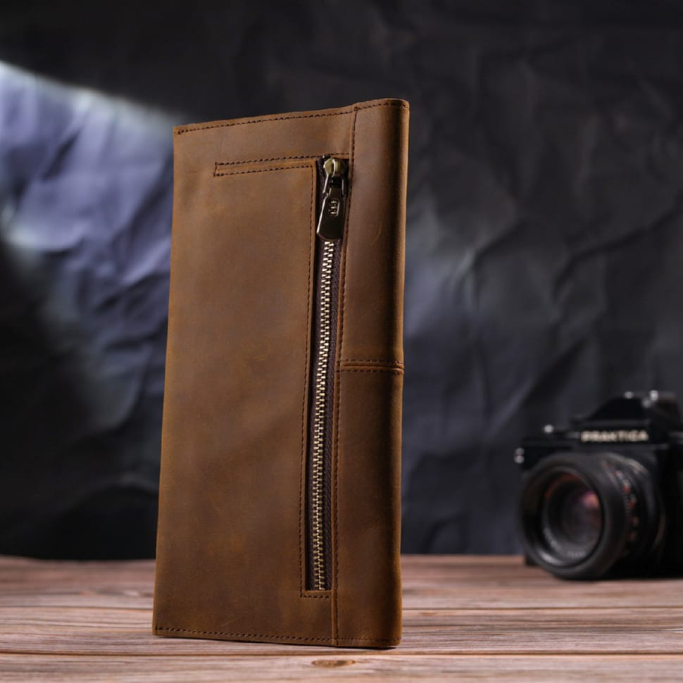 Тонкий чоловічий гаманець з натуральної vintage шкіри 21296 Vintage Коричневий