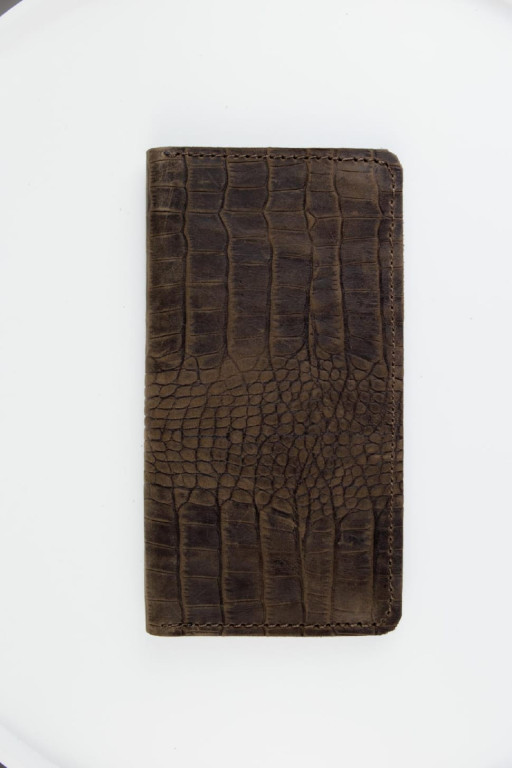 Чоловіче портмоне Skill із натуральної шкіри Crazy Horse тиснення крокодил SH106 (темно-коричневий)
