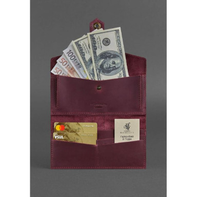 Кожаное женское портмоне 3.0 бордовое Crazy Horse