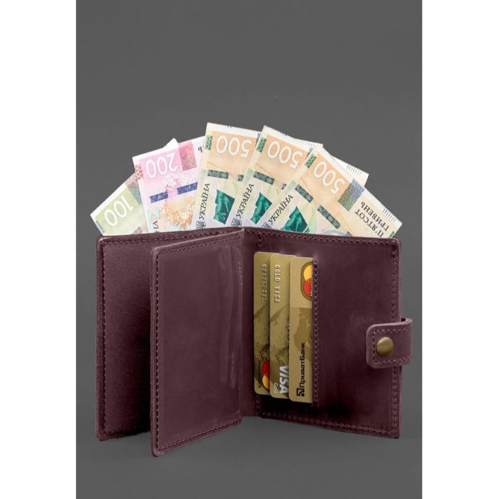 Шкіряна обкладинка-портмоне для посвідчення офіцера ДПСУ 11.2 бордовий Crazy Horse
