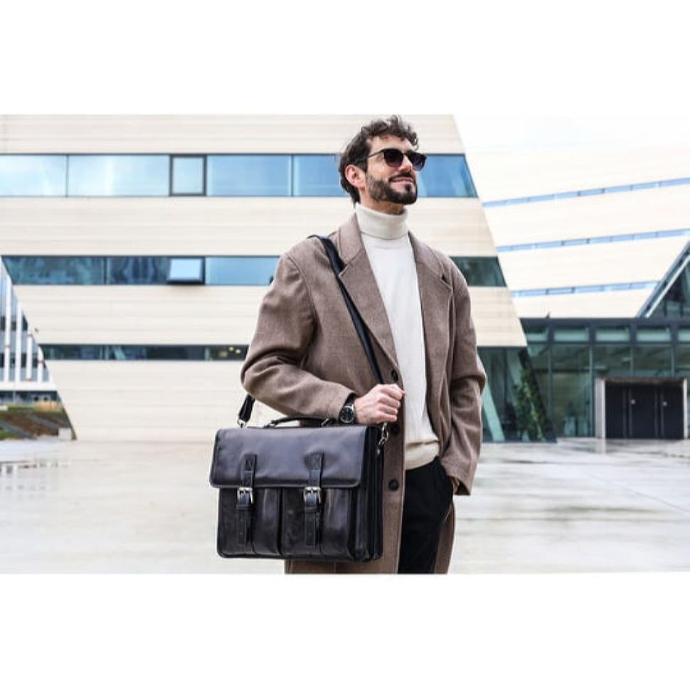 Шкіряний портфель, сумка для розсилки - машина часу - чорна