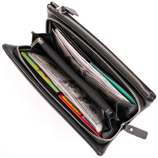 Гаманець-клатч зі шкіри з кишенею для мобільного ST Leather 19310 Чорний