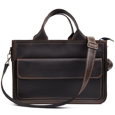 Leather briefcase bag for documents laptop LIMARY lim-380RC brown