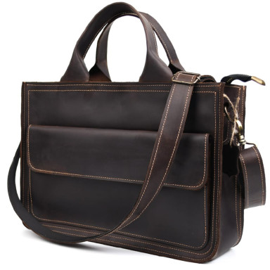 Leather briefcase bag for documents laptop LIMARY lim-380RC brown