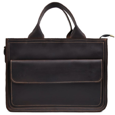 Leather briefcase bag for documents laptop LIMARY lim-380RC brown