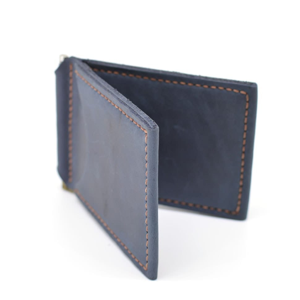 Шкіряний затискач для грошей ручної роботи синій RK-RB-hold TARWA