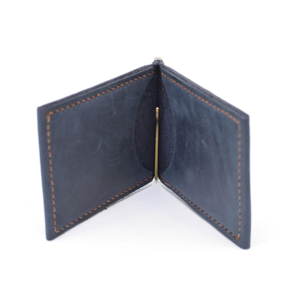 Шкіряний затискач для грошей ручної роботи синій RK-RB-hold TARWA