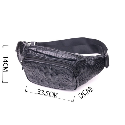 Стильна поясна сумка з натуральної шкіри з фактурою під крокодила 21297 Vintage Чорна