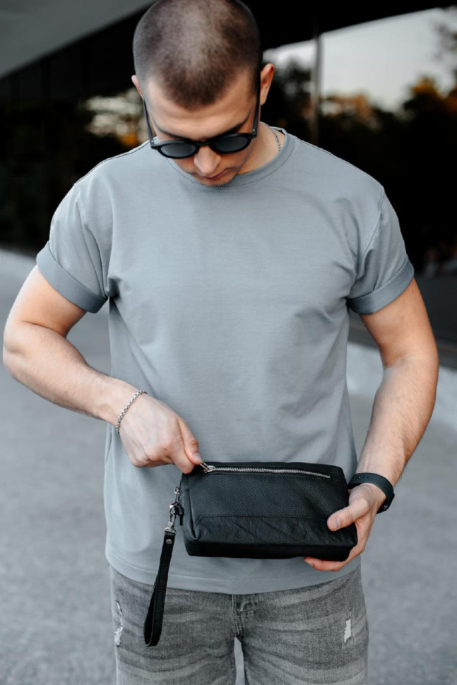 Leather handbag, clutch made of genuine grained leather SKILL Bronx (black)