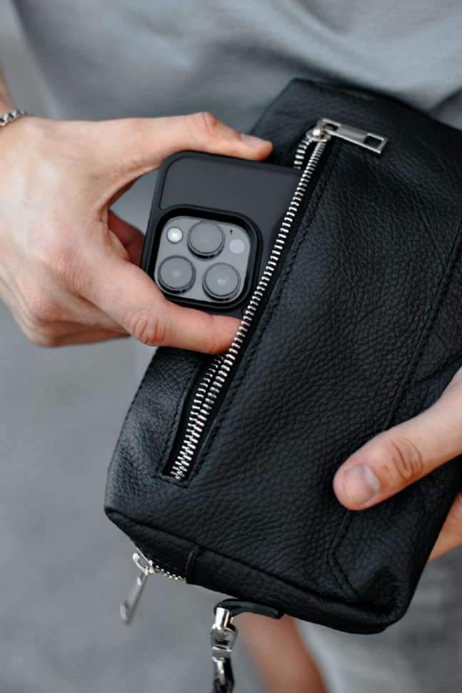 Leather handbag, clutch made of genuine grained leather SKILL Bronx (black)
