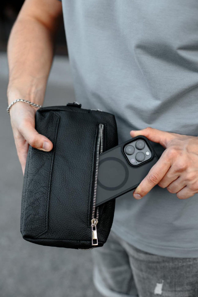 Leather handbag, clutch made of genuine grained leather SKILL Bronx (black)