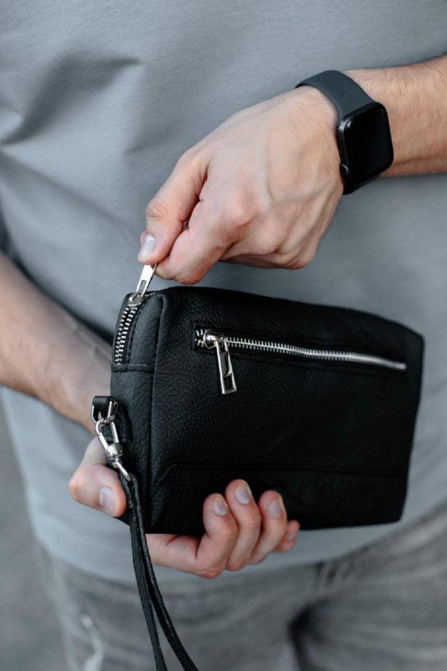 Leather handbag, clutch made of genuine grained leather SKILL Bronx (black)