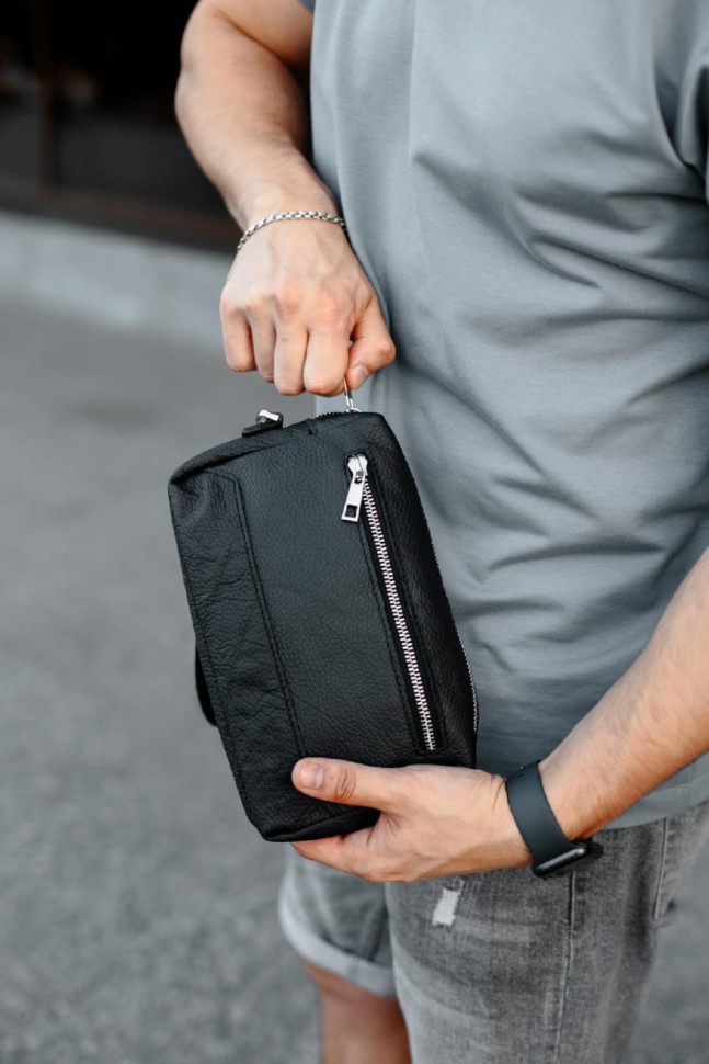 Leather handbag, clutch made of genuine grained leather SKILL Bronx (black)