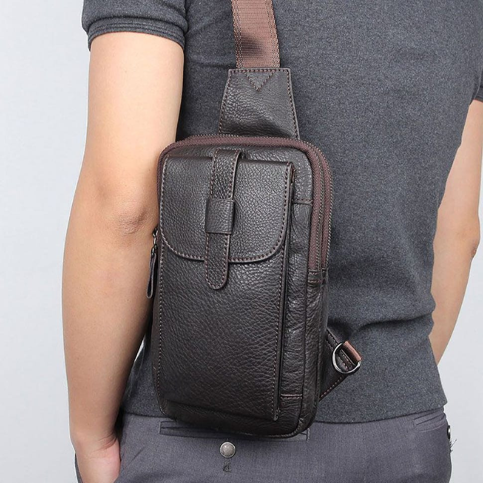 Мужской винтажный мини-рюкзак на одно плечо JD4017С из натуральной кожи