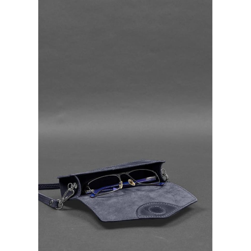 Шкіряна сумка для окулярів (міні-сумка) синій Crazy Horse