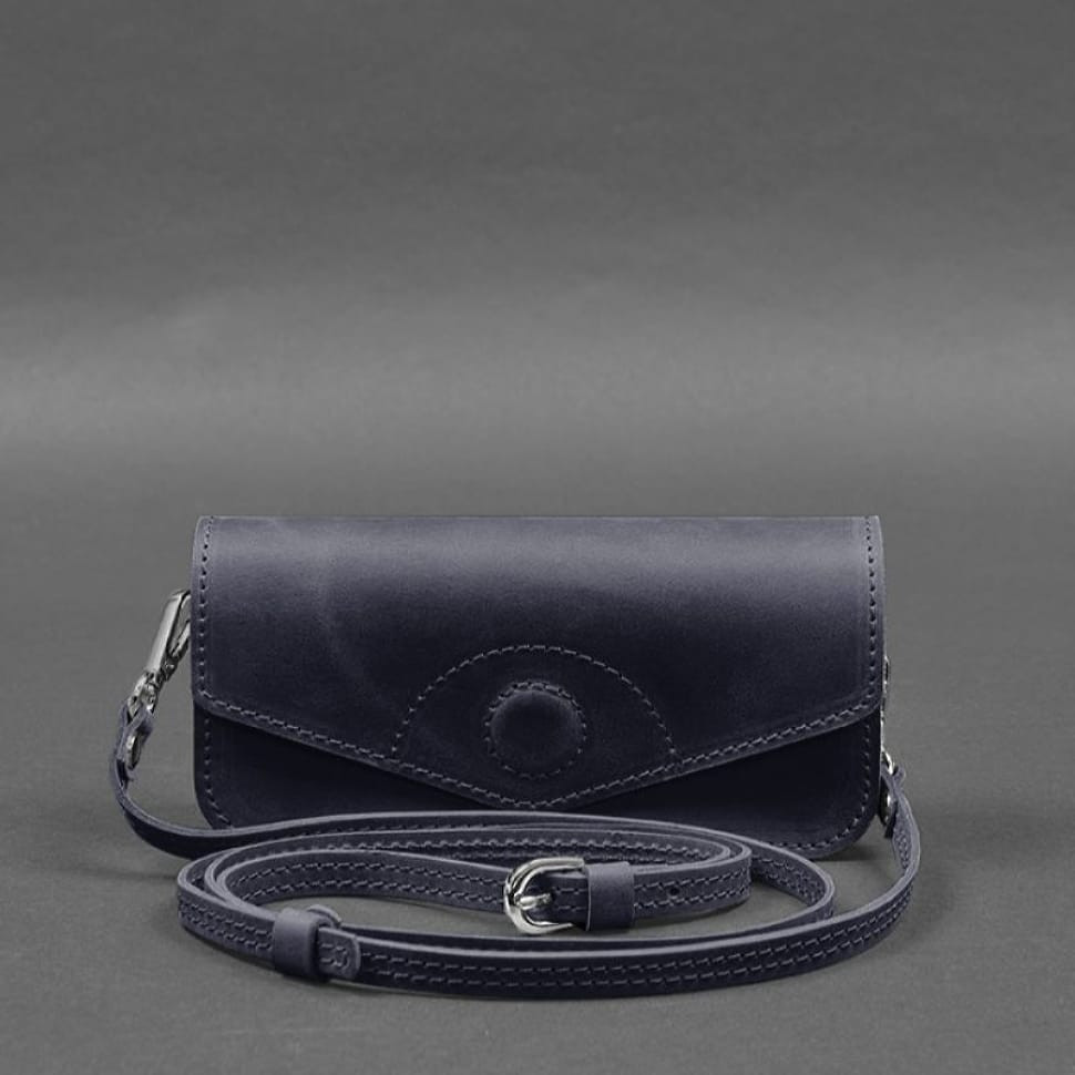 Шкіряна сумка для окулярів (міні-сумка) синій Crazy Horse