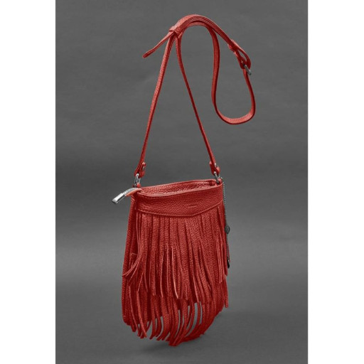 Шкіряна жіноча сумка з бахромою міні-кроссбоді Fleco червона