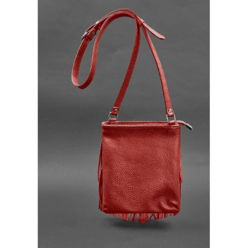 Шкіряна жіноча сумка з бахромою міні-кроссбоді Fleco червона