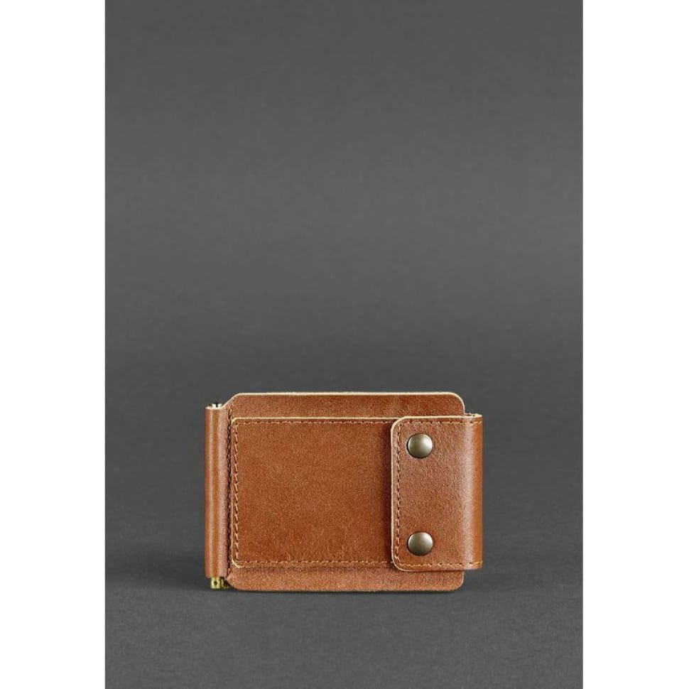 Чоловічий шкіряний портмоне світло-коричневий 10.0 затискач для грошей