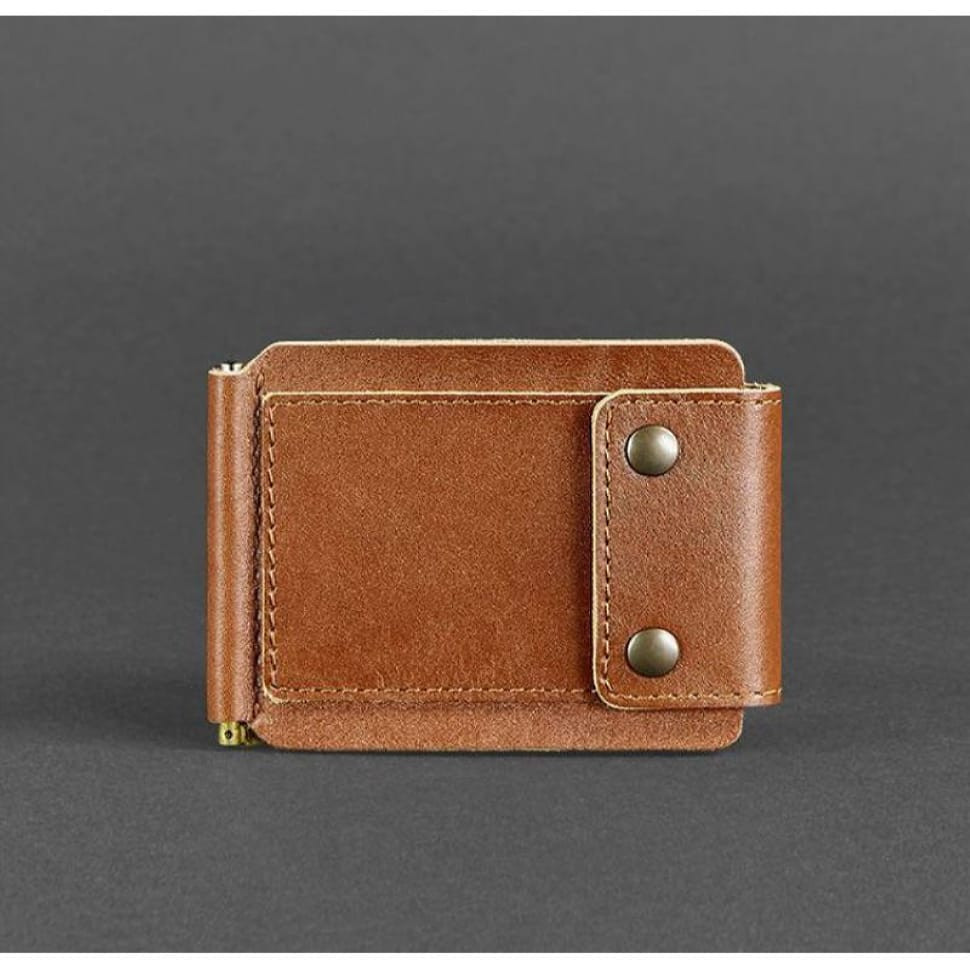 Чоловічий шкіряний портмоне світло-коричневий 10.0 затискач для грошей