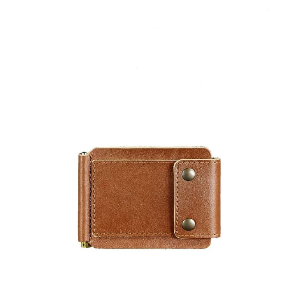 Чоловічий шкіряний портмоне світло-коричневий 10.0 затискач для грошей