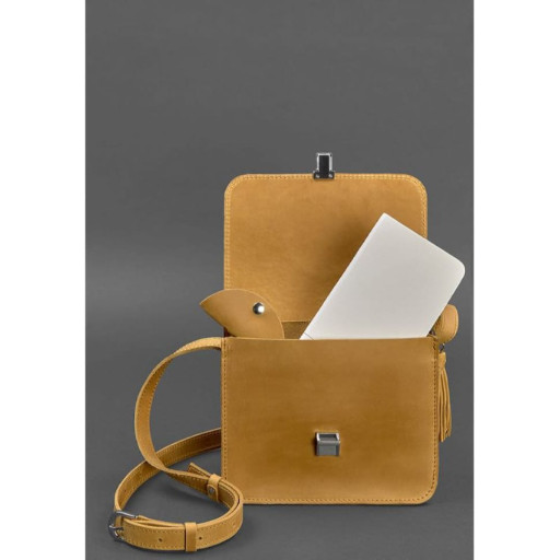 Шкіряна жіноча бохо сумка Лілу жовта Crazy Horse