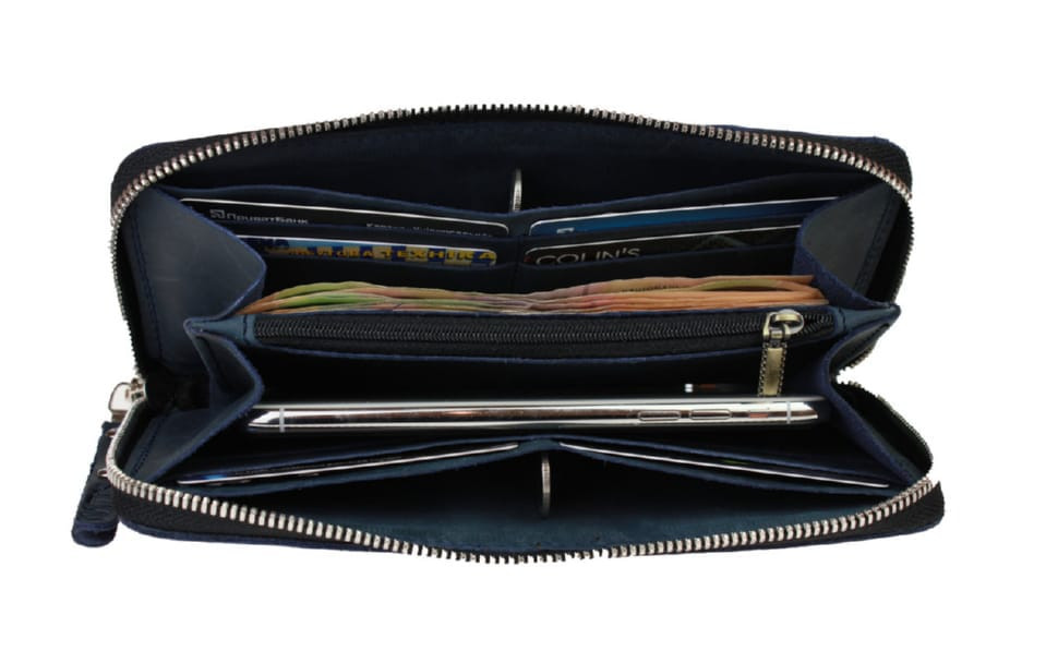 Wallet men's leather clutch large travel SULLIVAN 103-60-1(19.5) blue