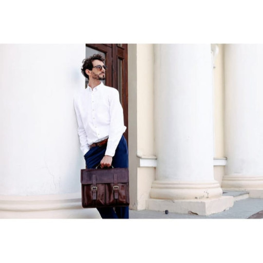 Шкіряний портфель італійський чоловічий - The Time Machine - коричневий Time Resitance 5209101