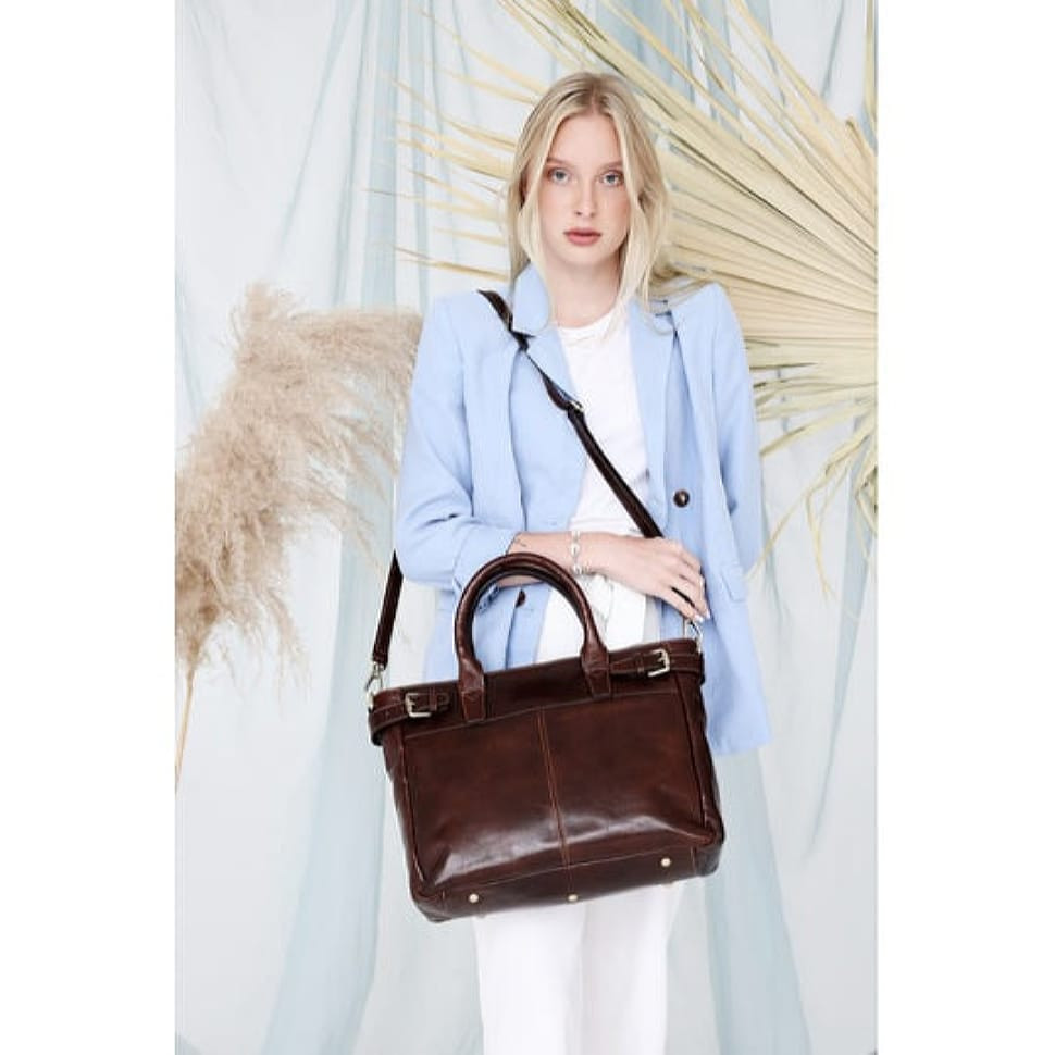 Коричнева шкіряна сумочка, сумка із застібкою на блискавці - Лорна Доун - коричневий