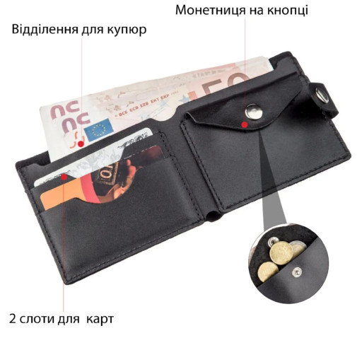 Портмоне чоловіче з монетницьою шкіряне SHVIGEL 16211 Чорне