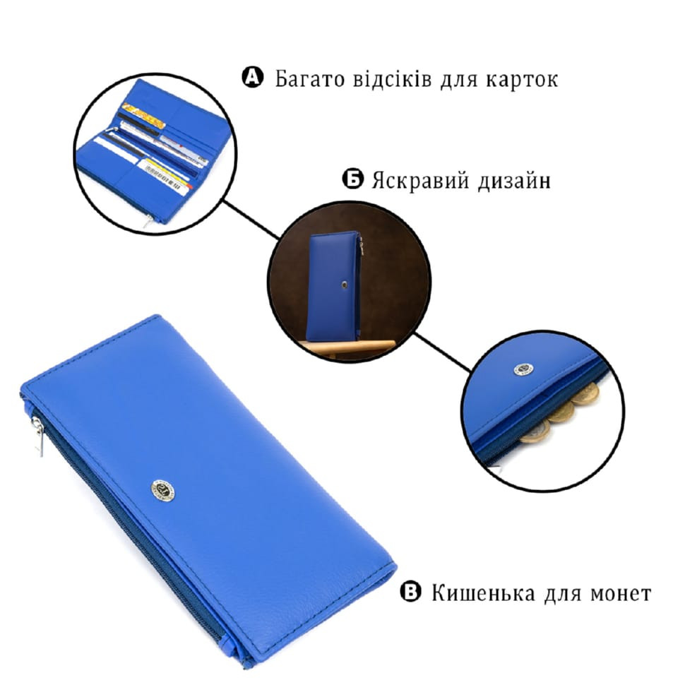 Практичный кожаный кошелек ST Leather 19379 Голубой