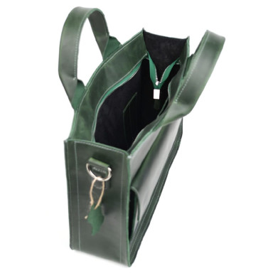 Leather briefcase bag for documents laptop LIMARY lim-380RE green