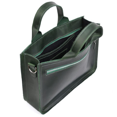 Leather briefcase bag for documents laptop LIMARY lim-380RE green