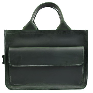 Leather briefcase bag for documents laptop LIMARY lim-380RE green