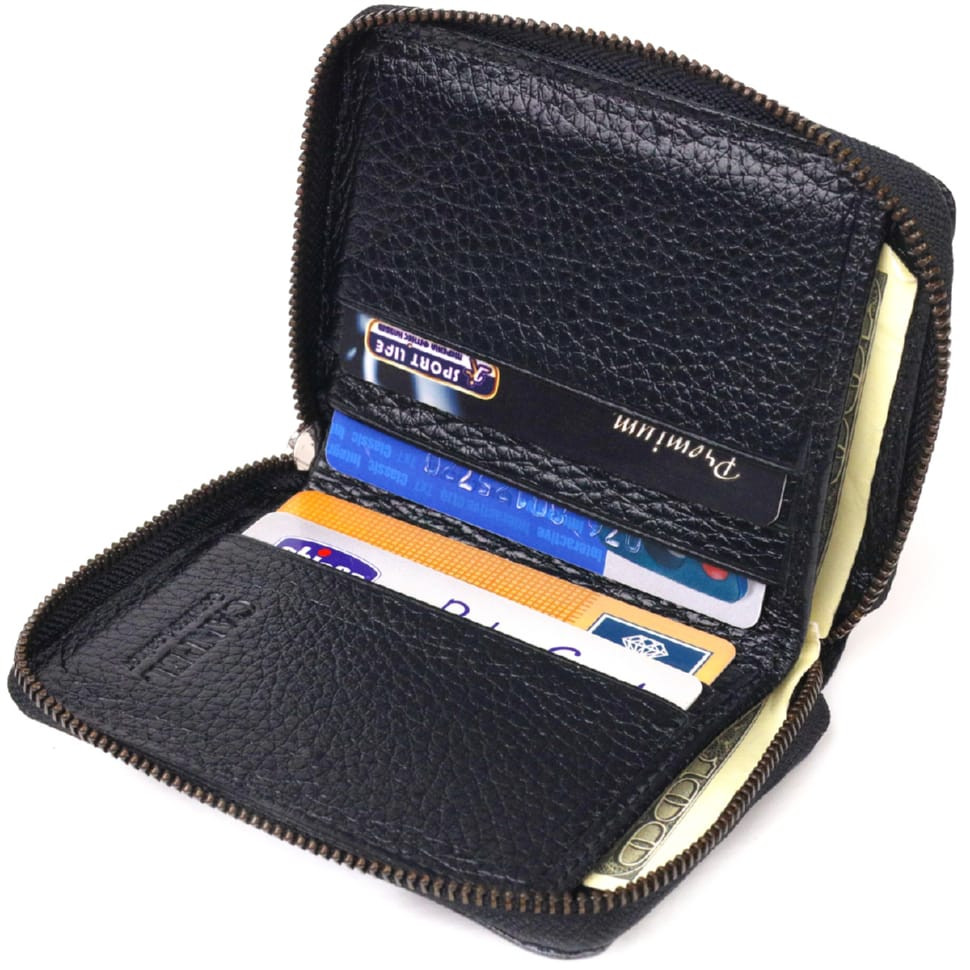 Практичний портмоне з натуральної фактурної шкіри CANPELLINI 21494 Чорне