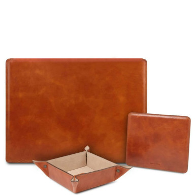 Premium Office Set Leather desk pad with inner compartment, mouse pad and valet tray