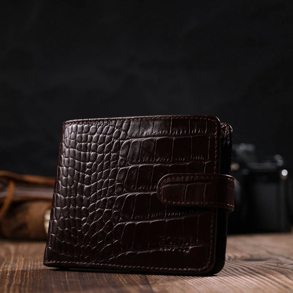 Чоловічий гаманець із натуральної шкіри з тисненням під крокодила BOND 21991 Коричневий