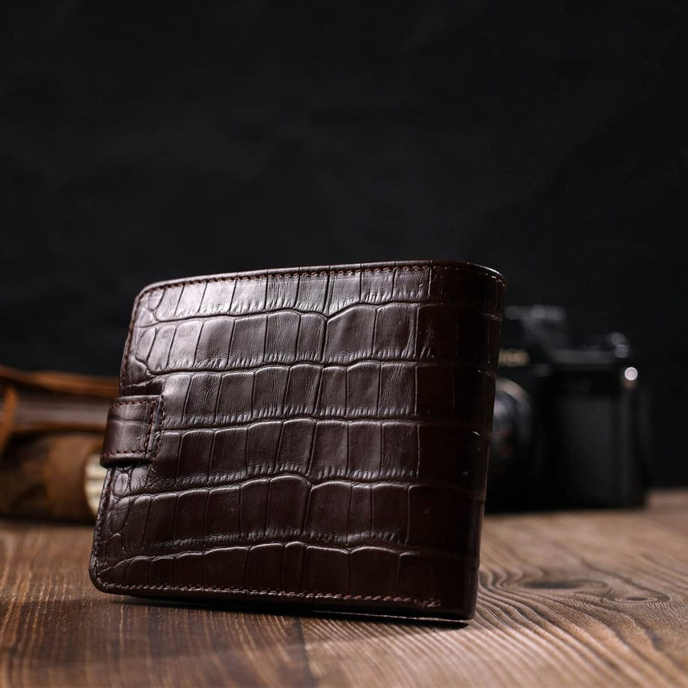 Чоловічий гаманець із натуральної шкіри з тисненням під крокодила BOND 21991 Коричневий