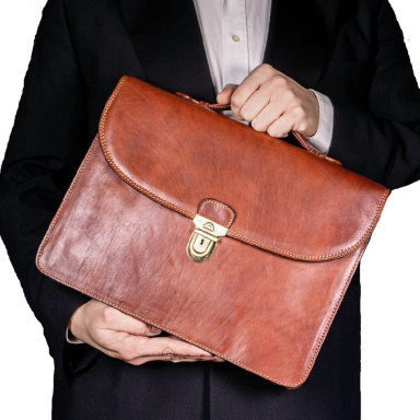 Портфель кожаный Italico 8091L cognac коньячный