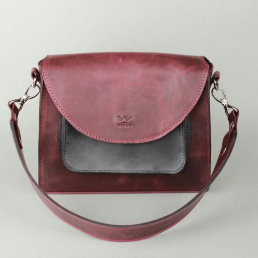Жіноча шкіряна сумка Liv бордово-синя вінтажна