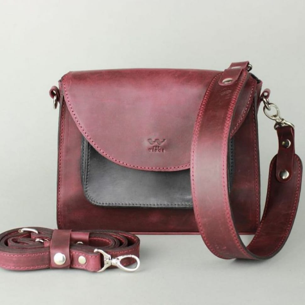 Women's leather bag Liv burgundy blue vintage