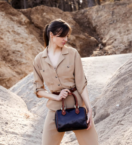 Жіноча шкіряна сумка-бочка - Little Dorrit - Синій колір - Time Resistance 5223901