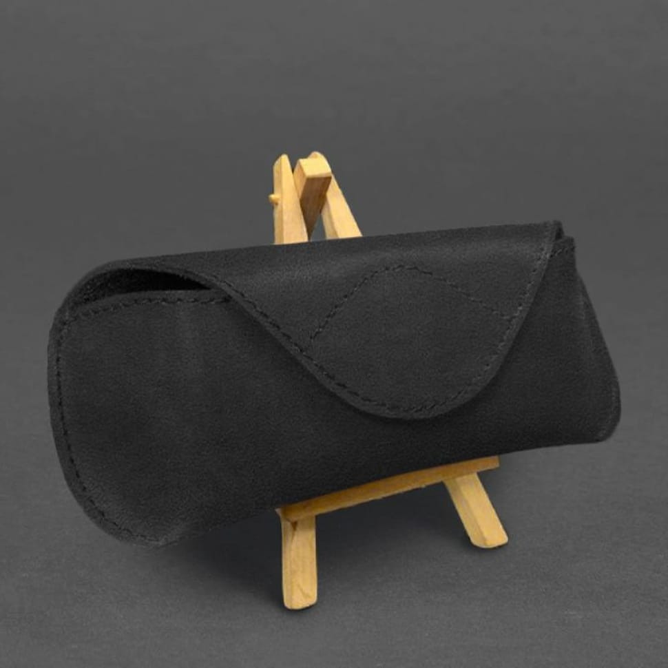 Шкіряний чохол для окулярів із клапаном на магніті Чорний Crazy Horse