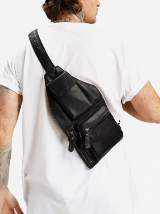 Нестандартна шкіряна сумка крос-боді, чорний колір, HILL BURRY 3161